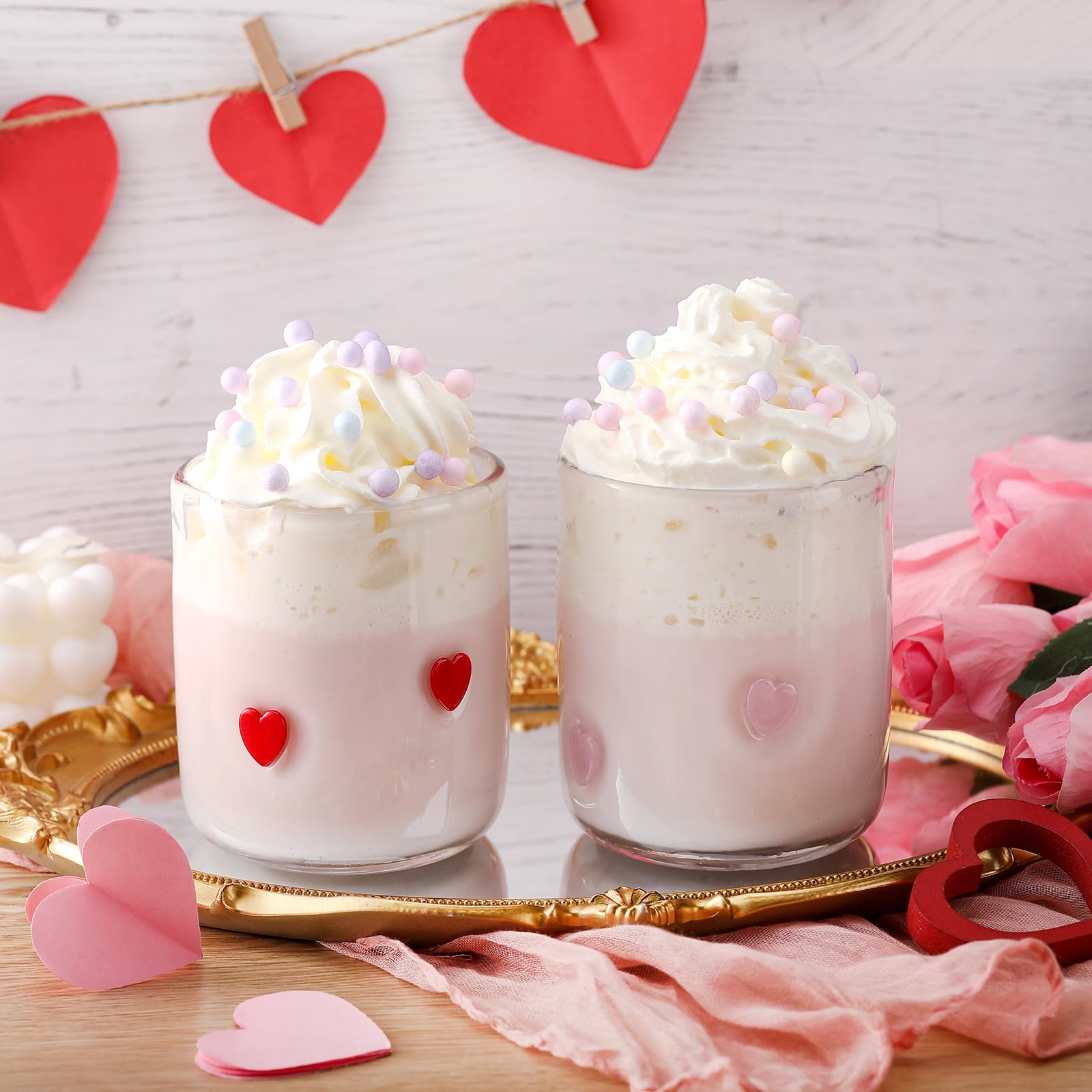 Photo 1 of Singhoow 2 Pcs Heart Icon Juice Glasses, 14oz Red Pink Heart Stemless Wine Glasses Set for Gift Engagement Wedding Party Her Women Girlfriend Wife Valentines Present