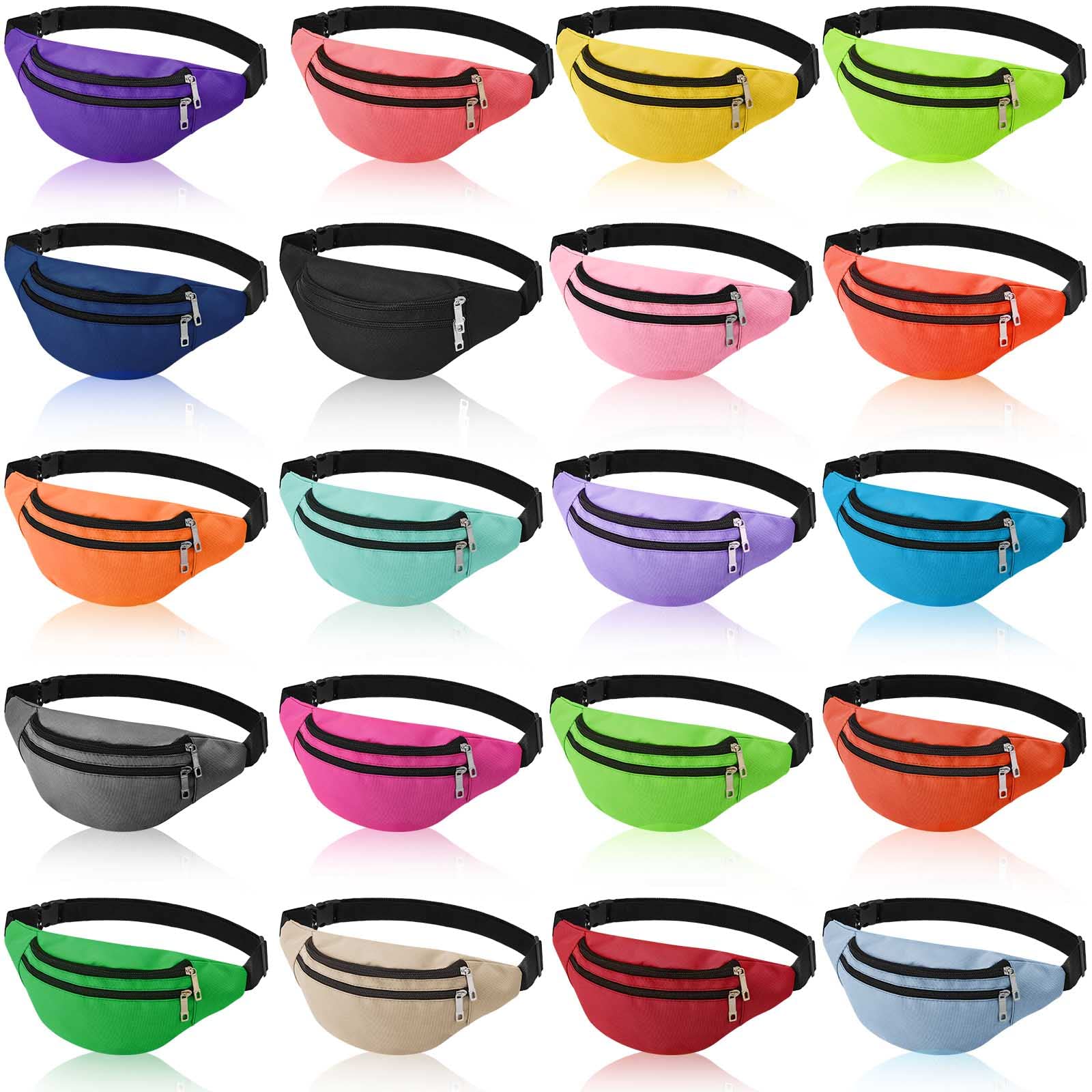 Photo 1 of Tessco 20 Pcs Fanny Pack Bulk 80s 90s Waist Pack Sport Lightweight Belt Bag Running Waist Bag with Adjustable Belt and 2 Zippers for Women Men Travel Running Phone Holiday Gift