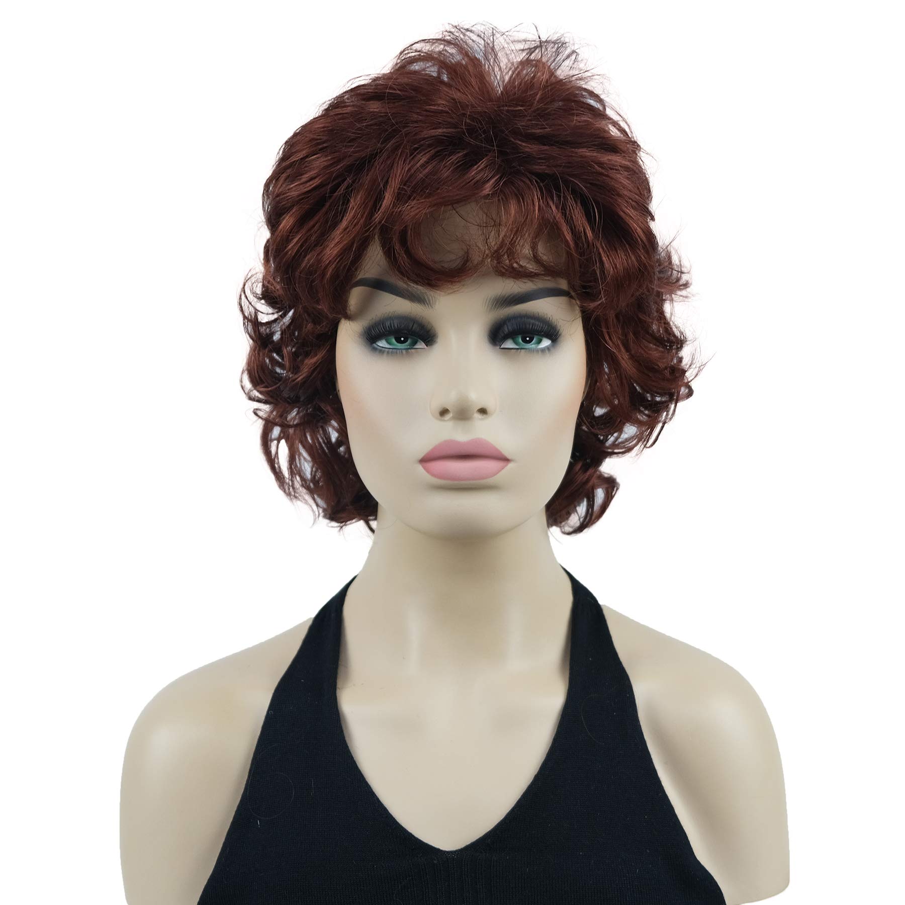 Lydell 10" Women's Short Soft Super Curly Wig Layered Natural Movement Synthetic Wigs (130 Burgundy Red)