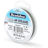 Beadalon 49 Strand Stainless Steel Beading Wire, Bright - .024in/0.61mm | Stainless steel wire, 49-strand flexible design, beads &amp; gemstones, DIY jewelry making, necklaces &amp; bracelets, 30 ft/9.2mm