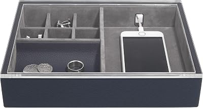 Stackers Navy Blue Valet Tray with Acrylic Display Lid - Organiser