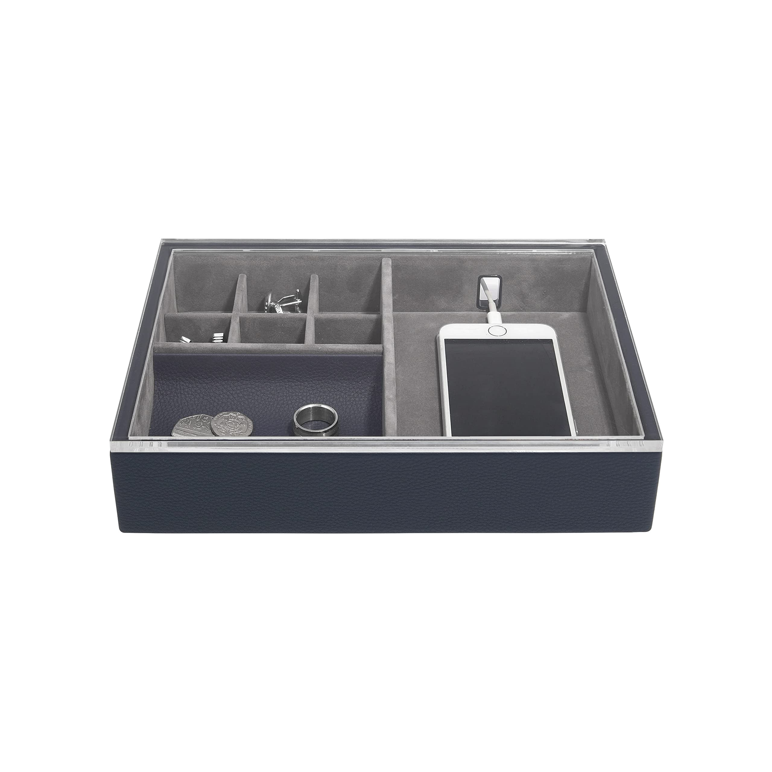 Stackers Navy Blue Valet Tray with Acrylic Display Lid