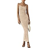 MASCOMODA Women 2025 Summer Sexy Bodycon Maxi Dress Spaghetti Strap Knit Fitted Tight Sleeveless Party Slip Long Dresses