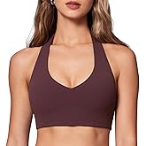 INGIA Womens Halter Longline Sports Bra Padded Low Back Yoga Bra Workout Crop Top with Built in Bra