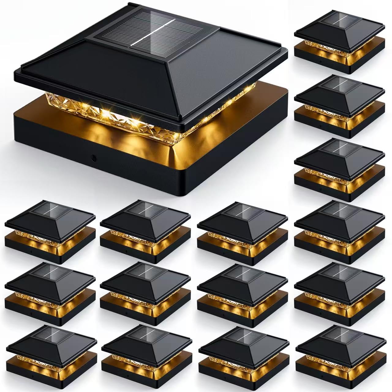 Photo 1 of JOFIOS 16pack Modern Black Solar LED Post Cap Lights, 16 x LED, Waterproof, Solar Powered, Anti-Rust, for Deck, Fence, Porch, Garden, Patio