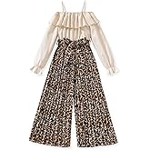 HIHA Girls Off The Shoulder Jumpsuit Pleated Pants Set Fall Winter Outfit Size 6-12