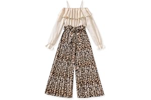 HIHA Girls Off The Shoulder Jumpsuit Pleated Pants Set Fall Winter Outfit Size 6-12