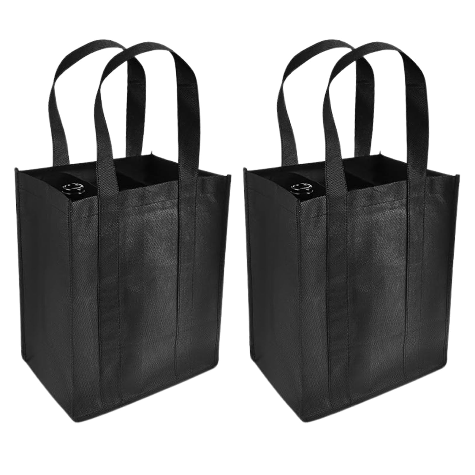BENIFILE Bottle Bags, 2 Pcs Non-Woven Wine Carrier for 6 Bottles, Reusable Compartment Black Carrier Bags Holder with Carry Handle for Travel, Camping, Picnic, Beer, Drinks, Party