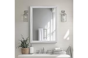 Ultrue White Wood Effect Framed Wall Mirror, 22x30 Rectangle Mirror, 1/8" Anti-desilvering Tempered Glass, Sustainable& Sturdy Frame, Anti-Rust, HD Reflection &3min Fast Setup for Bathroom Living Room