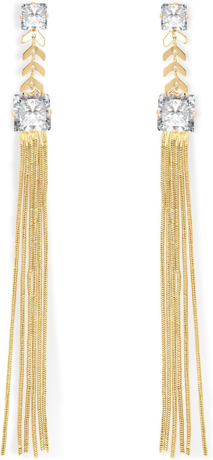 Gudukt Tassel Gold Earrings Fringe Drop Long Dangling Crystal Thread Earrings for girls