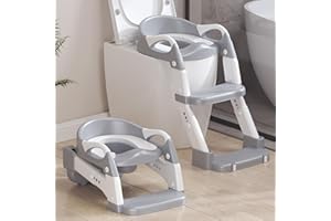 MANTISFIST 2-in-1 Toddler Potty Training Toilet Seat with Step Stool Ladder – Adjustable Height Potty Chair Urinal for Baby Boys Girls Age 1-3, Foldable Training Potty with Splash Guard & Anti-Slip Feet, Grey