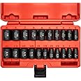 NEIKO 02432A 3/8” Drive SAE and Metric Impact Socket Set | 21 Shallow Pieces | SAE 5/16” to 3/4” | 7mm to 19mm | Premium Cr-V Steel | 6-Point Hex Design | Corrosion Resistant Coating