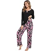 GYS Bamboo Viscose Pajamas Set for Women Crew Neck Long Sleeve Sleepwear Soft Loungewear Set