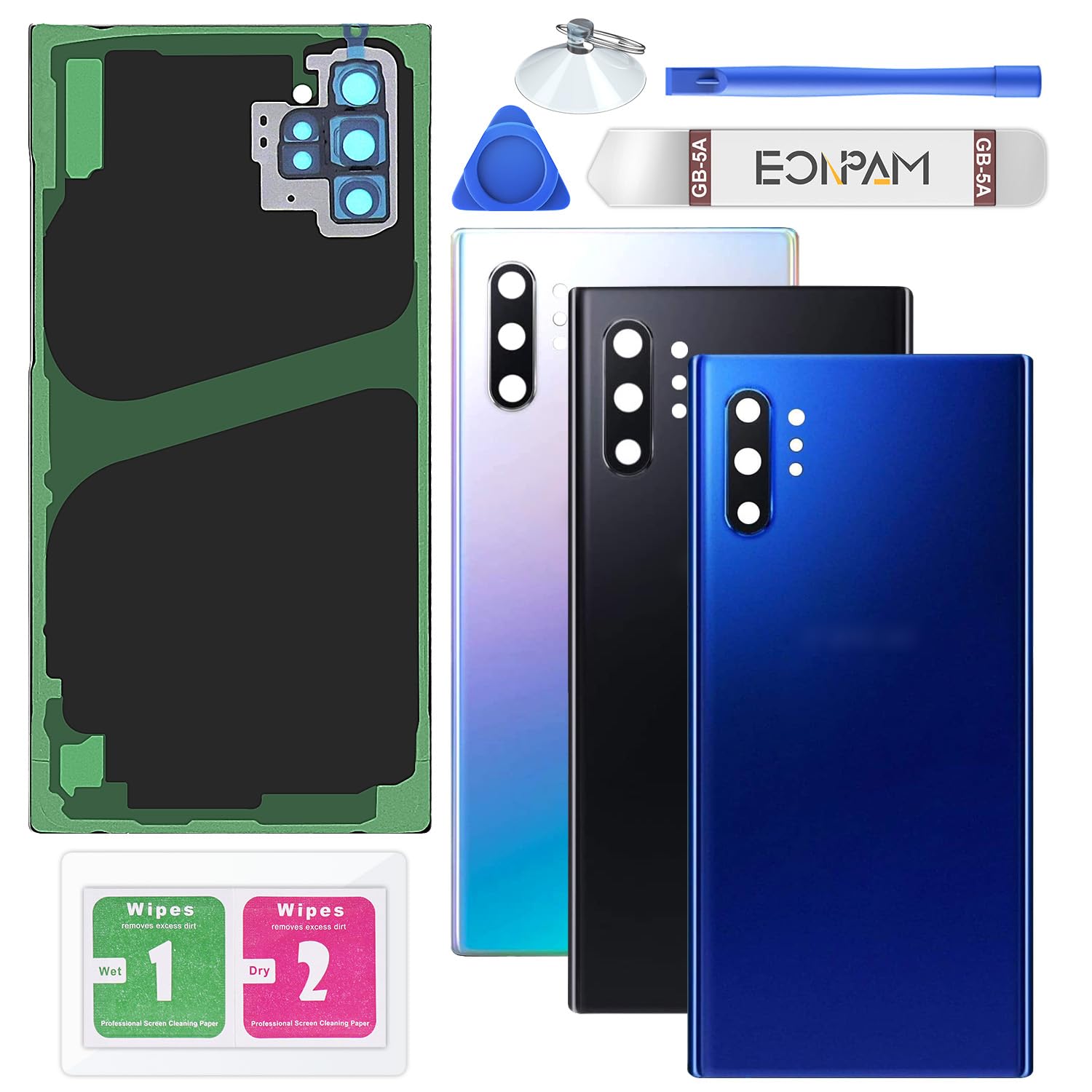 Eonpam Back Cover Glass for Samsung Galaxy Note 10+ Plus N975 Rear Glass Replacement with Camera Lens + Repair Kit Genuine Rear Housing (Aura Blue)