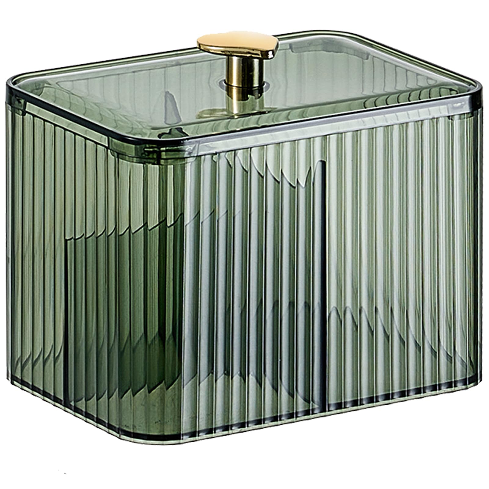 Veki Clear Cotton Pad Container Holder with Lid, Cotton Bud Holder with 3 Compartments for Dressing Table, Bathroom, Bedroom, Makeup Organiser Storage for Cotton Swab, Floss, Cosmetic (Green)