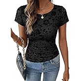 SHEWIN Womens Blouses Crew Neck Floral Short Sleeve Shirts Summer Tops for Women 2026