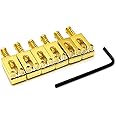 SAPHUE Guitar Bridge Saddle with Spring Screws Wrench Tremolo for Fender Strat Stratocaster Tele Telecaster Electric Guitar Replacement Parts Accessories 6Pcs Bridge Saddles（Gold）