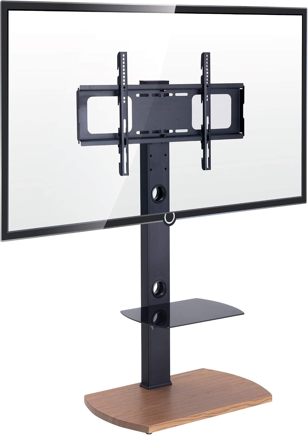 TTAP TV Stand for 32-65 Inch TV’s with Oak Base and Height Adjustable Single Glass Shelf/With Swivel and Height Adjustable Mount Bracket (OAK)