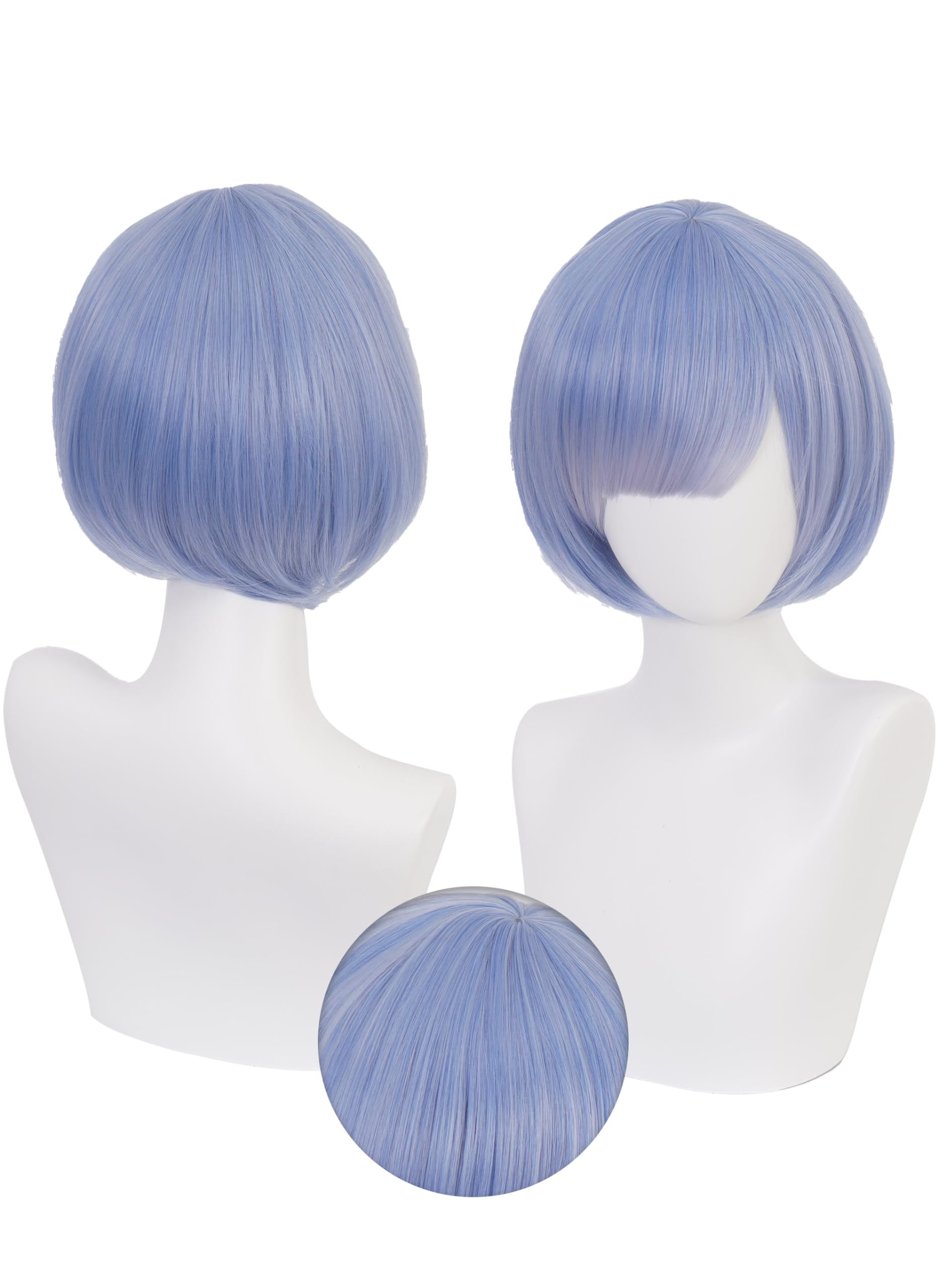 OSIAS Perruque Rem Bleue Mélangée avec Rose Pastel Bob avec Franges en Cheveux Résistants à la Chaleur