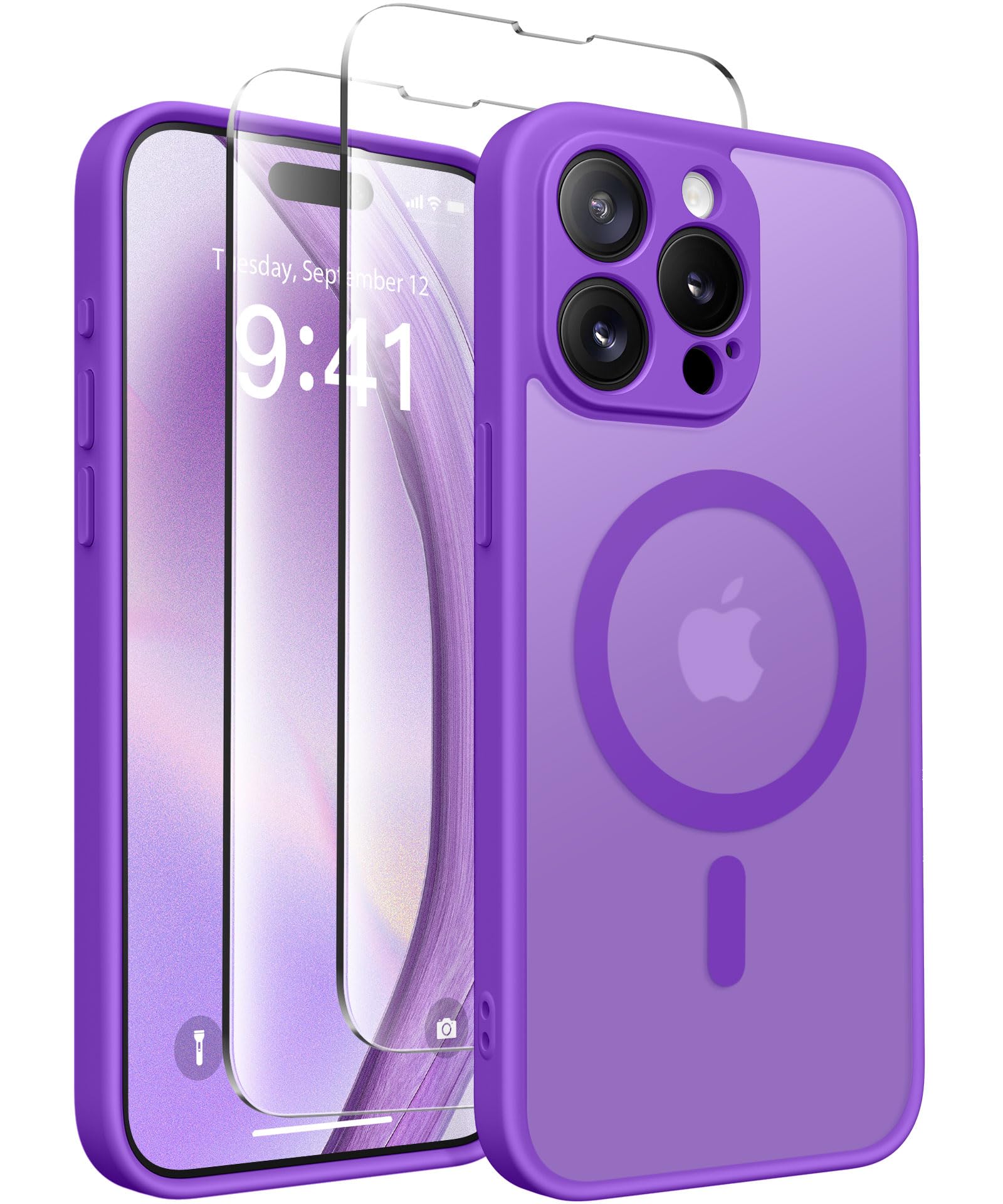 CAPRARO Magnetic for iPhone 15 Pro Max Case, [Compatible with MagSafe] [Full Camera Protection] [14FT Drop Protection] Shockproof Protective Slim Translucent Phone Case, NeonPurple — image 1