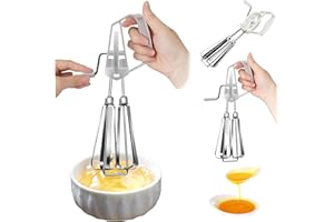 Manual Hand Mixer, 10 inch Hand Crank Egg Beater, Rotary Manual Mixer with Double Heads, Easy to Clean Stainless Steel Whisk 