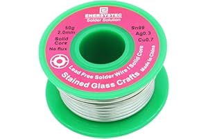 E ENERSYSTEC 2.0mm Lead Free Solder Wire for Stained Glass Craft, Dia 0.08 Solid Core No Flux 50g, Craft Soldering Wire, Sn99 Ag0.3 Cu0.7, Thick Solder Wire Without Flux for Crafts Project DIY