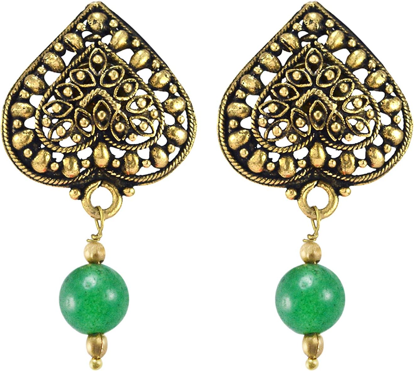 Saamarth Impex Metal-Brass, 6mm Bead Handmade Jewelry Manufacturer Green Jade, Drop Earring Jaipur Rajasthan India