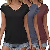 NUKELOLO 3 Pack Women's Summer Tank Tops Casual Spring V Neck T Shirts Cap Sleeve Trendy Beach Vacation Clothes Basic Tees