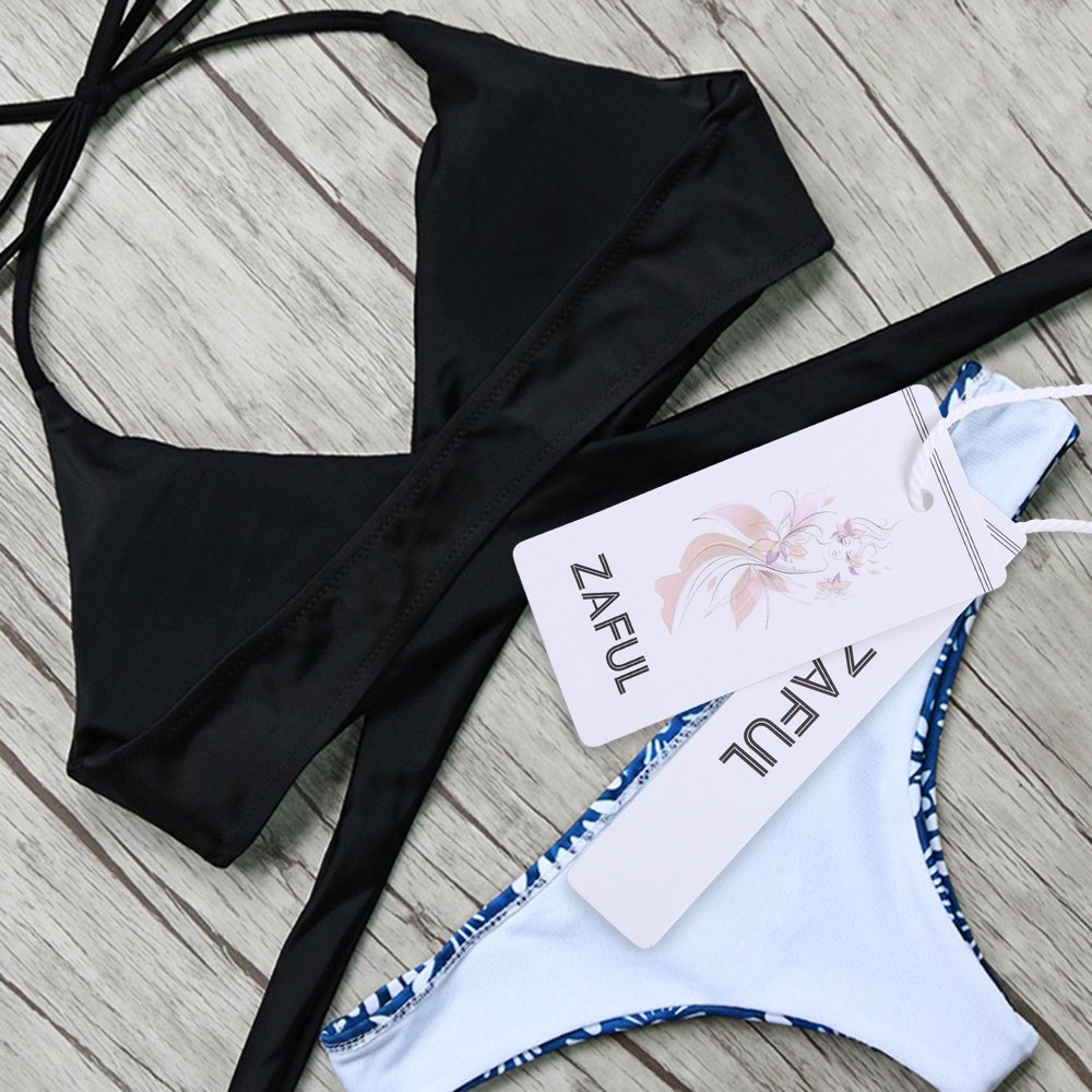 hannea boho wrap bikini top and printed bottoms