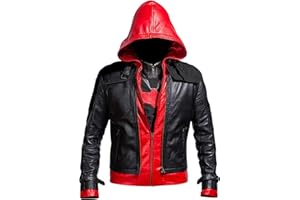Lasumisura Replica Style Red Hood Men's Faux Leather Jacket + Vest