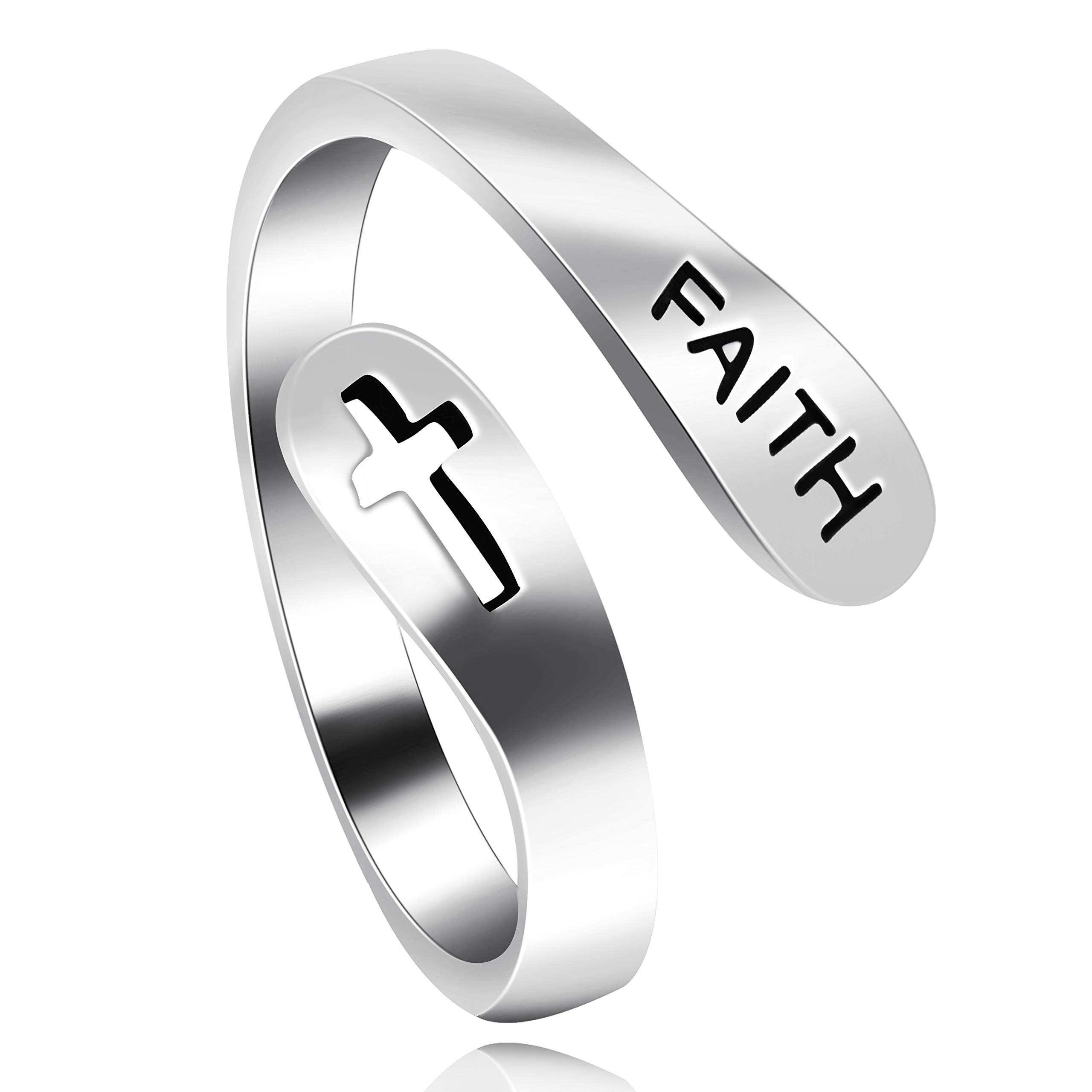 Uloveido Adjustable 925 Sterling Silver Hollow Cross Faith Ring for Girls, Christian Finger Open Rings, Religion Jewelry Y531 (Platinum)