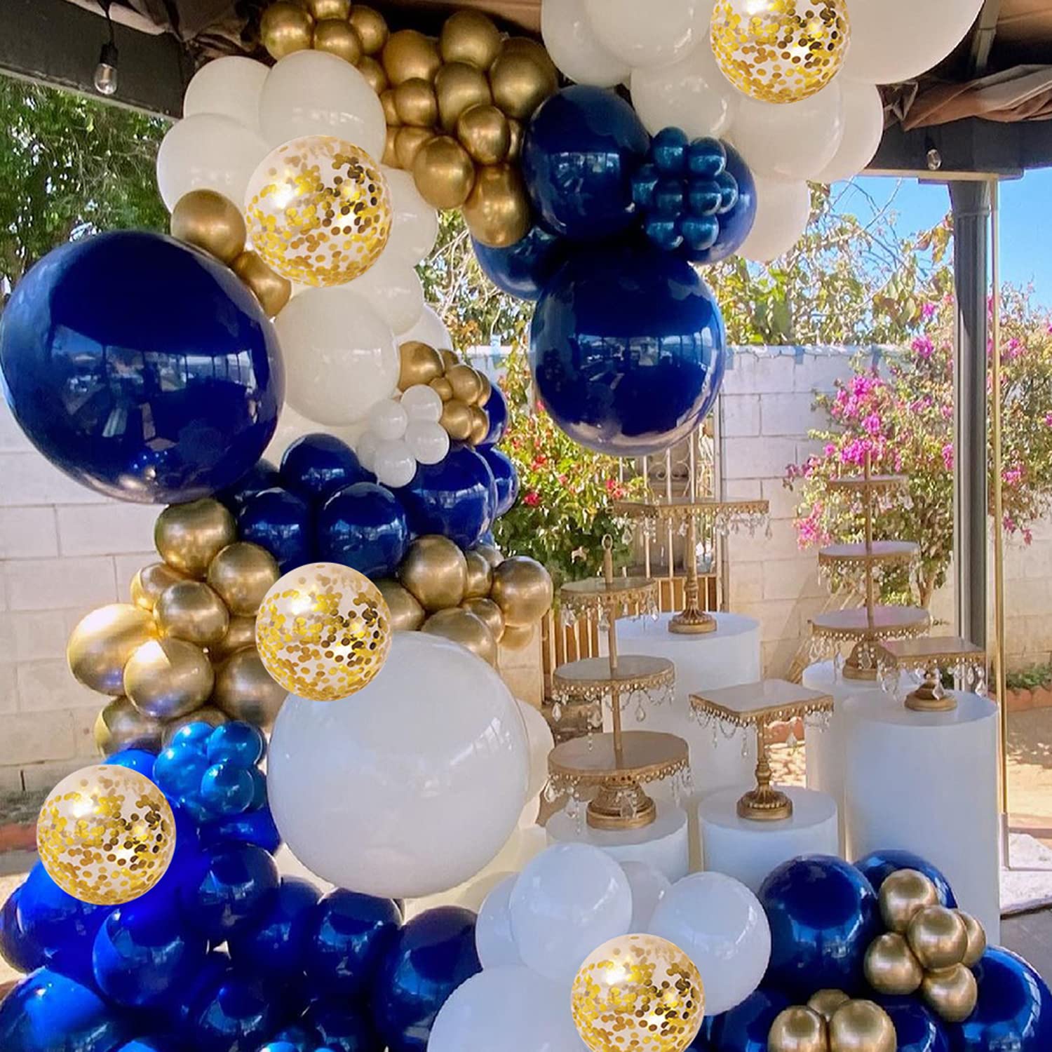 Zesliwy Navy Blue Gold Balloons Garland Kit, Navy Blue Gold White Confetti Balloons Arch Kit for Birthday Party Baby Shower Wedding Graduation Class of 2024 Prom Decorations……