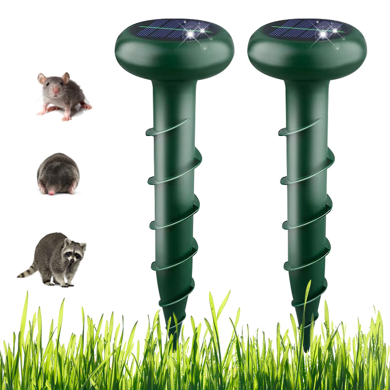 Atewada 2-pack Solar Mole Repellent,Ultrasonic Cat Repeller- Effective against moles and foxes - Repels pests and lizards - Lawn and garden pest control - Easy to install