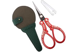YOUGUOM Sewing Scissors, Embroidery Scissors with Case for Craft Needlework Cross Stitch Crochet, Little Thread Snips Small Detail Shears Vintage Red