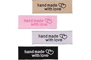 120pcs Sewing Labels for Handmade Items, Cloth Handmade Tags Rectangle Made with Love Sewing Labels Personalized Custom Embos