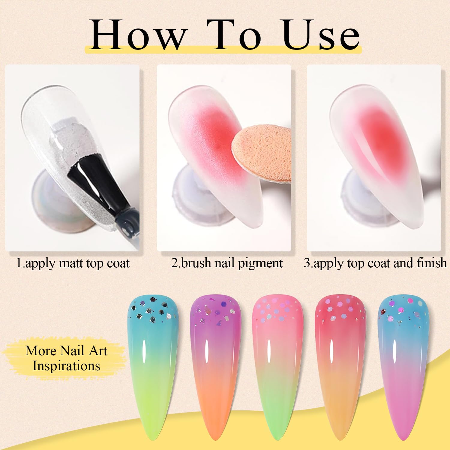 Fcozpjk Neon Phosphor Pigment Powder Set 10 Colors Solid Neon Pigment Powder for Nails Fluorescent Nail Glitter Aura Nail Powder Summer Nail Decoration Ombre Gradient Rub Dust Manicure Glitter - Image 5