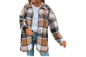 LEHOZIHEQ Plaid Shirts for Women Flannel Shacket Jacket Long Sleeve Lapel Button Down Shirts Coats Blouse Tops with Pocket