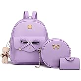 MACCINELO Cute Leather Mini Backpack Purse for Women Bowknot Small Backpack for Girls gift Rucksack Ladies Shoulder Bag 3pcs