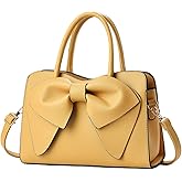 Women's Satchel Handbag with Large Bow Decor - Soft Faux Leather (PU) Tote Bag with Removable Shoulder Strap