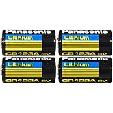 Panasonic CR123A Lithium 3V Photo Lithium Batteries, 0.67" Dia x 1.36" H (17.0 mm x 34.5 mm), Black, Gold, Blue (Pack of 4)