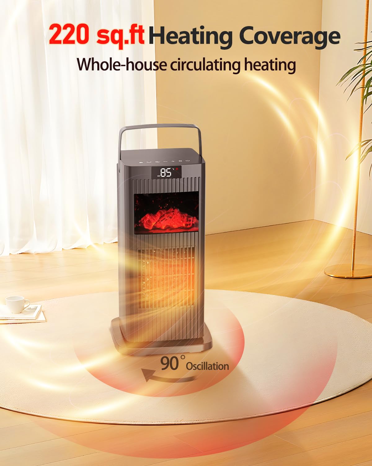 KNKA Space Heater with Thermostat, Electric Space Heaters for Indoor Use, 90° Oscillation, 4 Mode, 12H Timer, 1500W Fast Heating Ceramic Heater for Bedroom, Home, Office - ETL Certified, 13.78