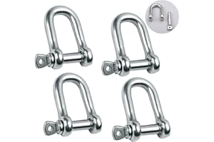 Reedny Stainless Steel 304 D Shape Shackle 5/32", 1/4", 5/16",3/8", 9/16", for Chains Wirerope Lifting Outdoor Camping Survival Rope Bracelets Or for Heavy Duty Construction