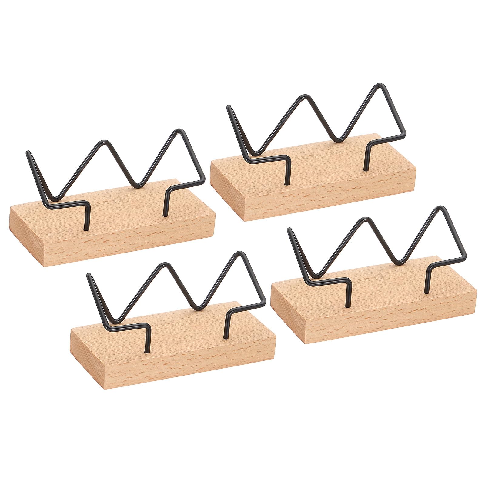 PATIKIL Wood Business Card Holder for Desk, 4 Pcs Desktop Business Card Holder Wooden Name Card Display Stand Organizer for Office Home Exhibition, Light Wood Color, Black