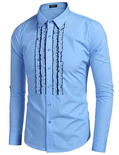 COOFANDY Men's Tuxedo Shirt Slim Fit Ruffle Ruche Frill Dress