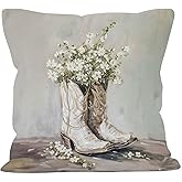 MONALET Western Cowgirl Boots Floral Throw Pillow Covers 18x18, Preppy Decor Pillow Cases Gifts for Teen Girl Bedroom Living Room, Aesthetic Daisy Flower Decorative Pillowcases for Couch Bed Sofa
