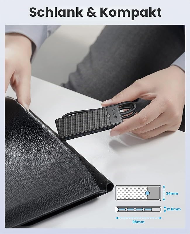 USB Hub 3.0, 4 Ports USB Verteiler mit 100CM Langes Kabel, Ultra Slim Type A Datenhub 5 Gbps, Multiports-Adapter für MacBook, Mac Pro/Mini, Mobile HDD, Surface Pro, XPS, PS4/PS5, PC