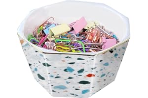 LEAZUL Ceramic Paper Clip Holder With Gold Line Geometric Terrazzo Marble Paper Clip Dispenser for Desk Cute Paper Clip Organizer Office Binder Clip Holder Gift for Office Blue