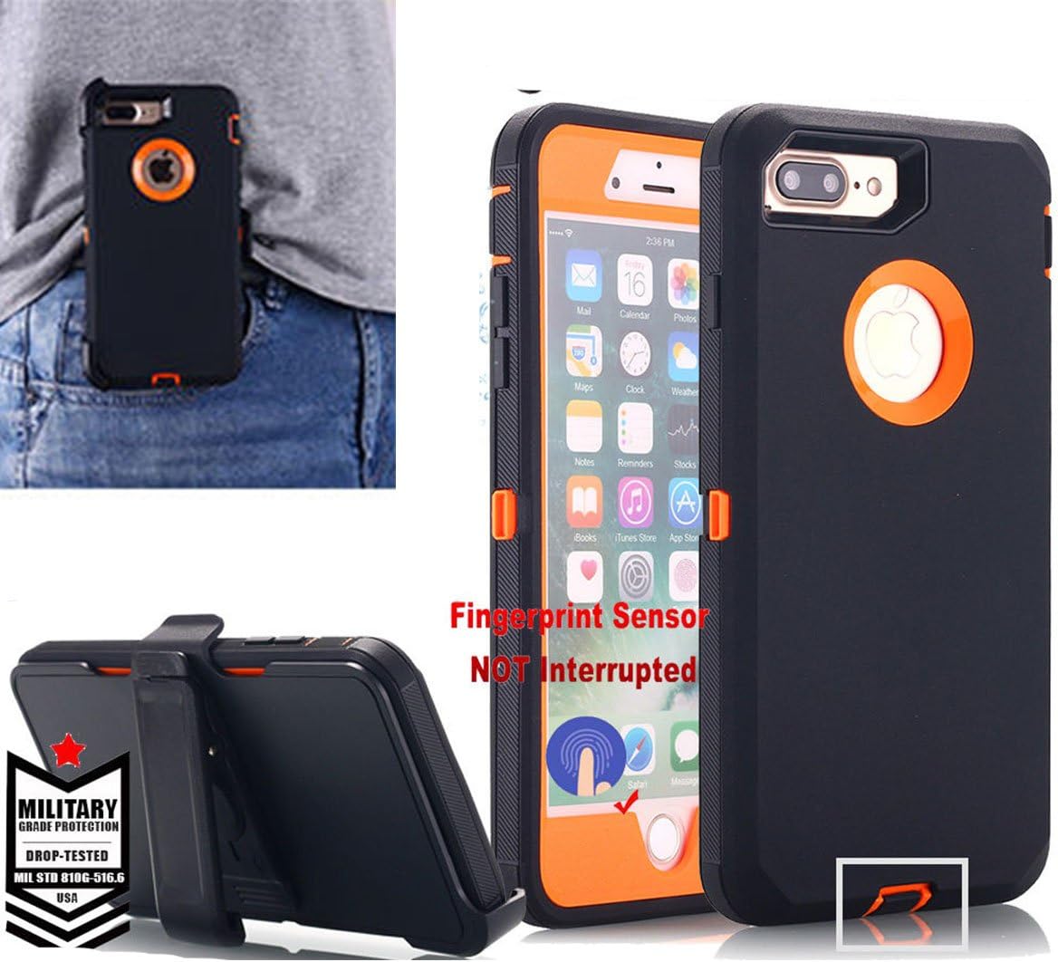 for iPhone 8 Plus Case,Heavy Duty Kickstand Cover [Dust-Proof] [Shockproof] Built-in Screen Protector Tough 4 in1 Rugged Shorkproof Cover Belt-Clip F iPhone 8PLUS (iPhone 6 Plus 7plus 8 Plus-Orange)