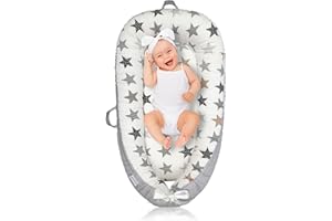 JOCUTE Baby Lounger for Newborn Cover - Newborn Lounger for 0-12 Months, Breathable & Portable Infant Lounger - Adjustable Cotton Soft Baby Floor Seat for Travel, Newborn Essentials- Star