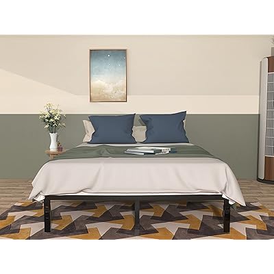 Buy Onemo Metal Full Size Bed Frame With Solid Wooden Slats Support 3000lbs Heavy Duty 14 Inch Mattress Foundation No Box Spring Needed Noise Free Easy And Fast Assembly Black Online In